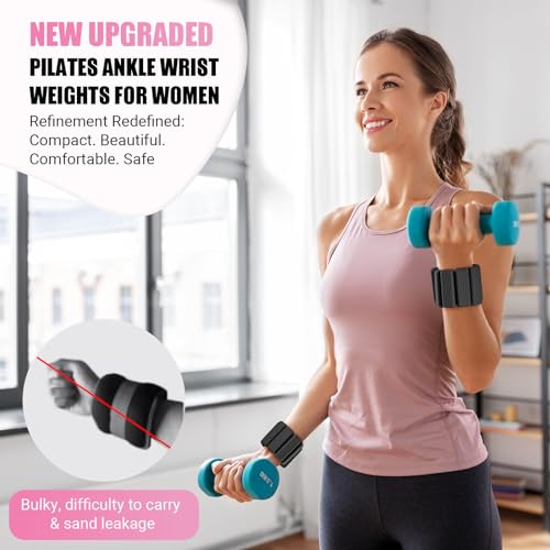 Pilates Wrist & Ankle Weights for Women, Wearable Strong Arm & Leg Weights Set of 2(1Lbs Each), Adjustable Ankle Weights for Walking, Yoga, Dance, Barre,Gym