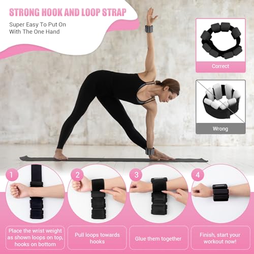Pilates Wrist & Ankle Weights for Women, Wearable Strong Arm & Leg Weights Set of 2(1Lbs Each), Adjustable Ankle Weights for Walking, Yoga, Dance, Barre,Gym
