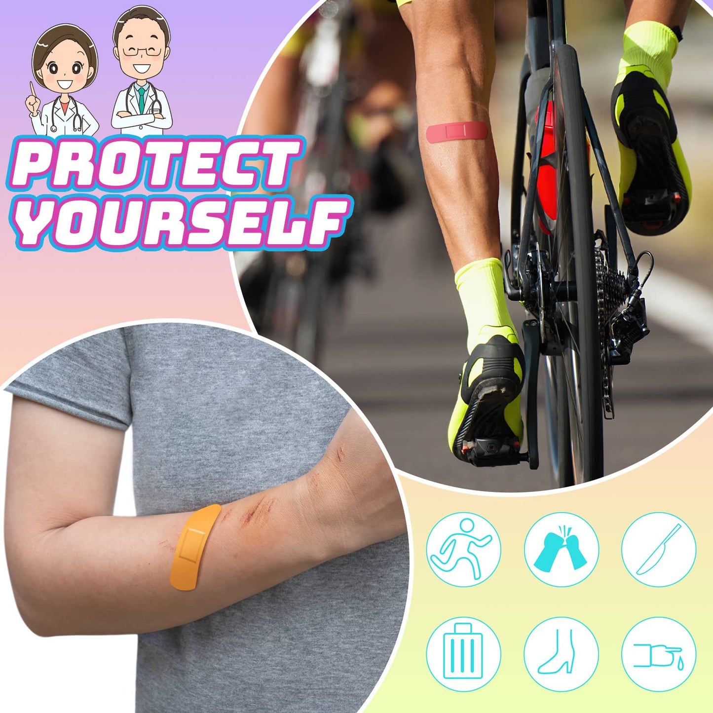 Yinder Kids Bandages Bulk Colorful Flexible Bandages Neon Waterproof Breathable Bandages Strip Protect Cuts and Scrapes for Children Toddlers, 2.83'' x 0.75''(540 Pcs)